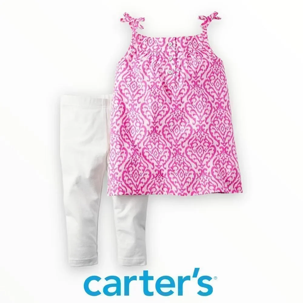 Carter’s Baby Girl Pink White Tunic Leggings Set NWT 6M